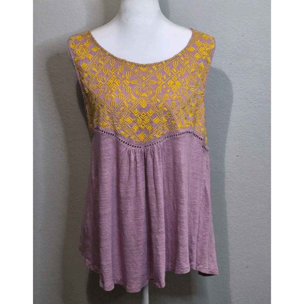 Sundance 100% Linen Sleeveless Top Women's Size M Boho Summer Tank Lilac Yellow